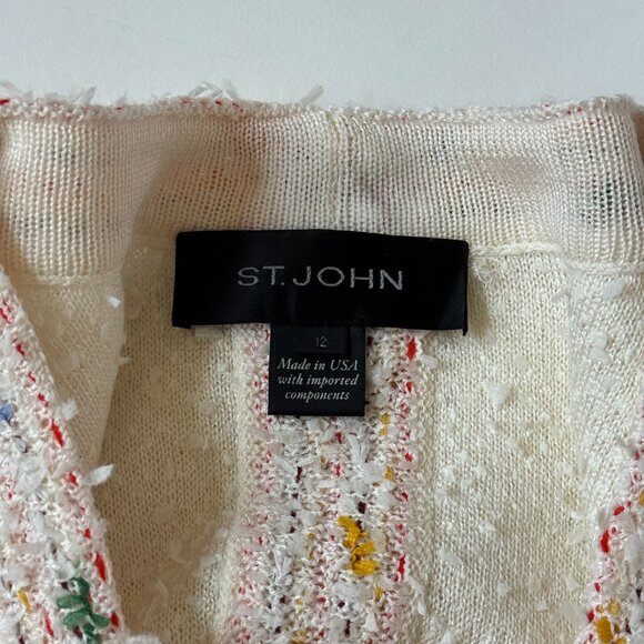 St John Womens 12 Flagged Textural Knit Jacket Blazer Cream Multicolor Trim - Picture 3 of 7